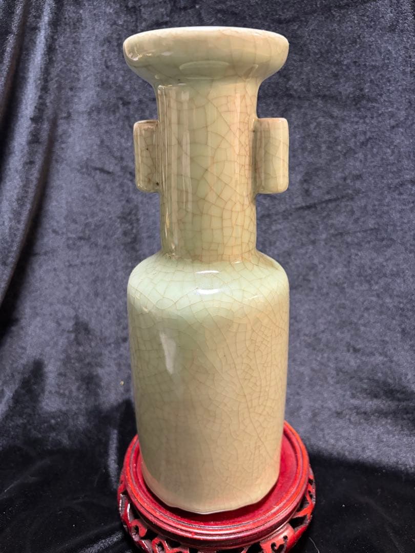 飛青磁　砧　双耳花瓶　中国美術　青磁　天青釉　壺　龍泉窯　砧青磁汝窯　整理品