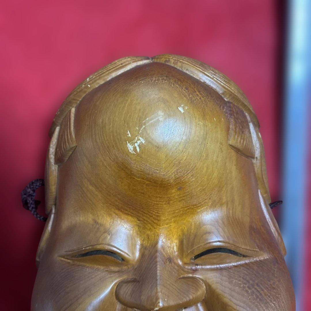 【縁起物】お多福、おたふく、木彫り面※縦約25cm横約18cm【旧家蔵片付け品】