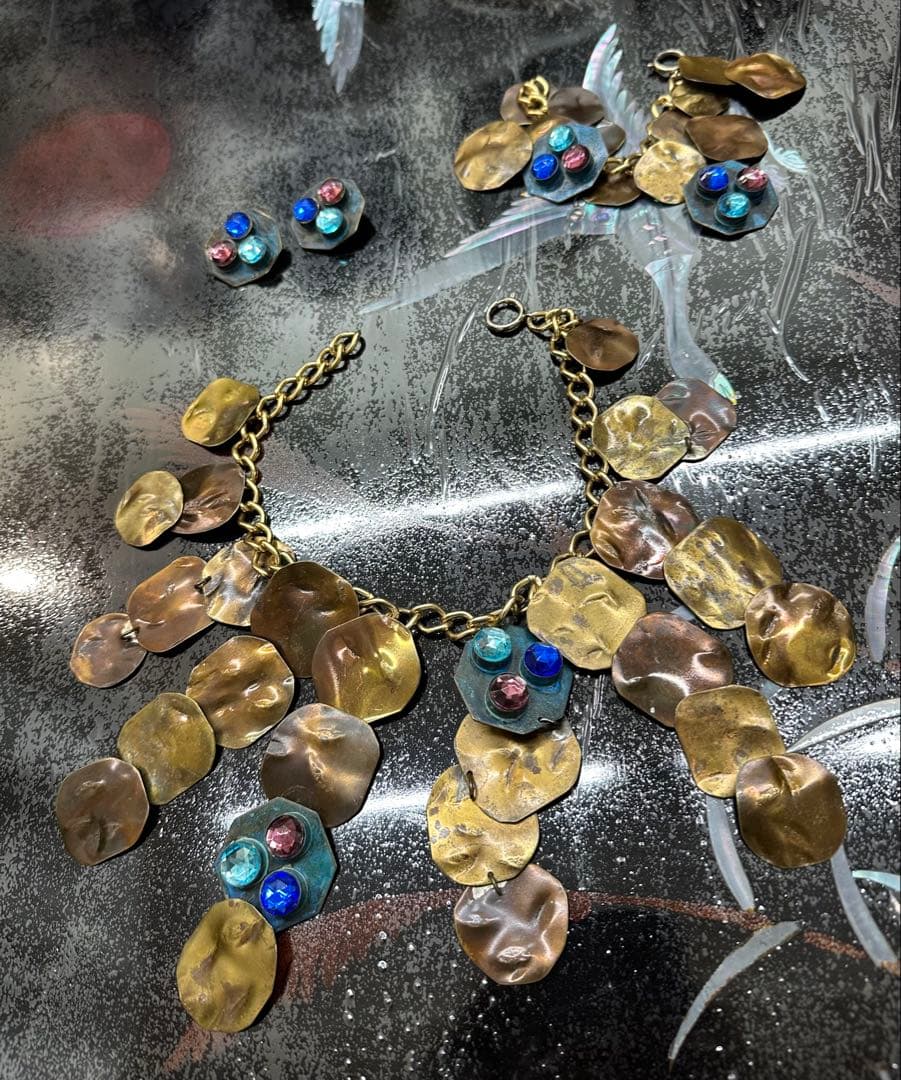#ネックレスとイヤリング バングルセット　デザイナー工芸品　ビンテージ