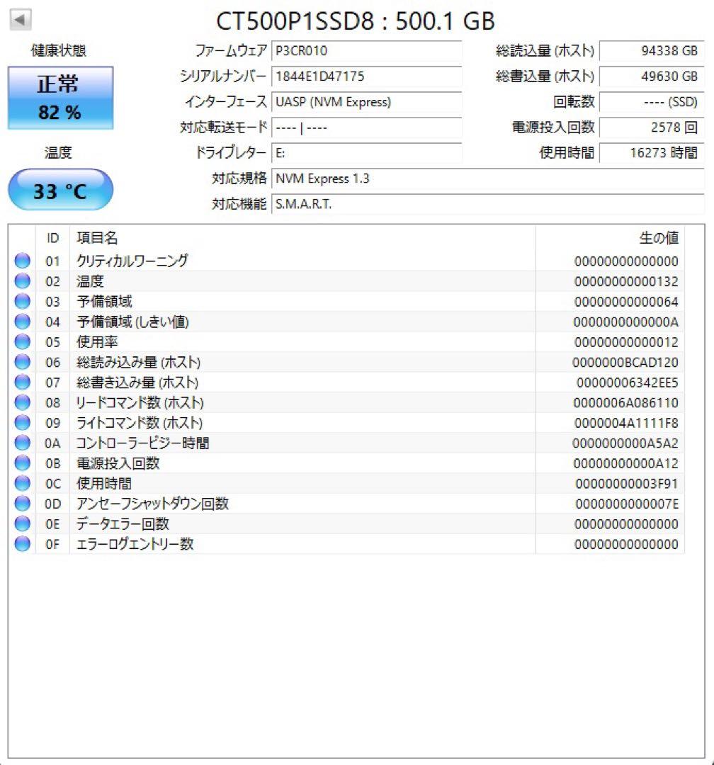 Crucial P1 M.2 2280 NVMe SSD 500GB ストレージ