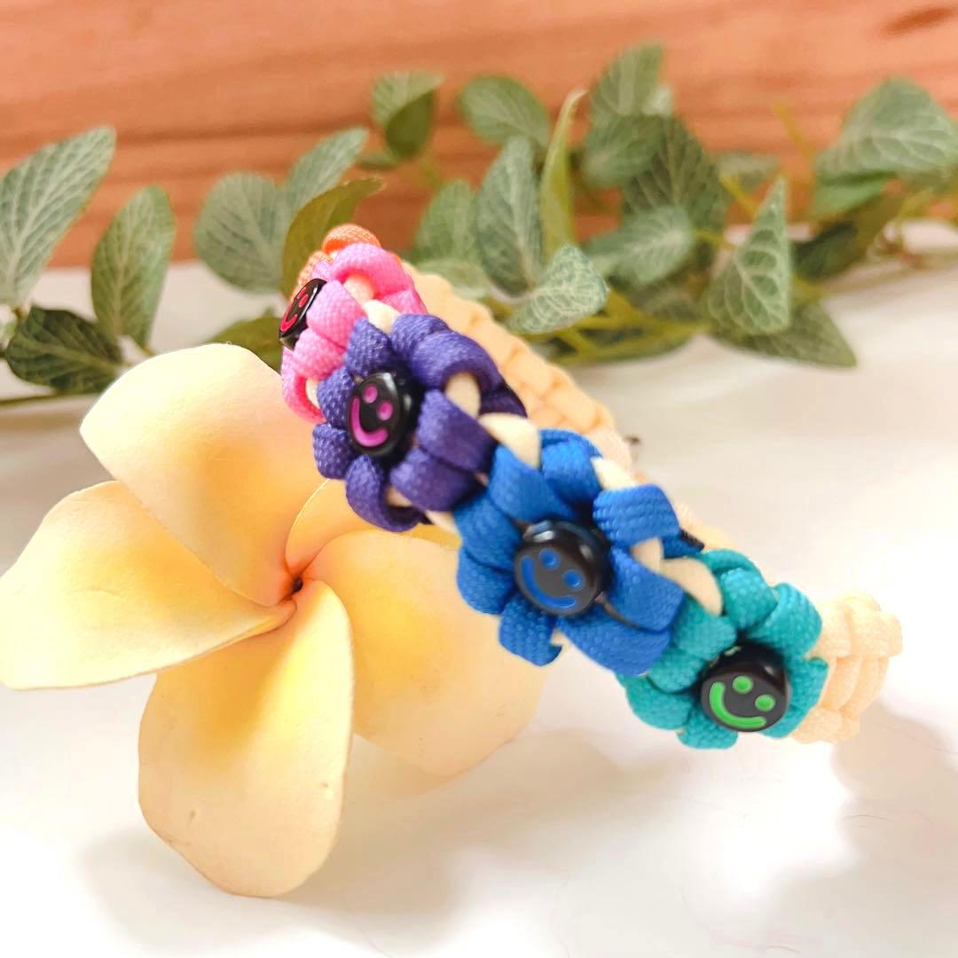 パラコード首輪　ハーフチョーク　レインボーにこちゃん　スマイル　No.0168