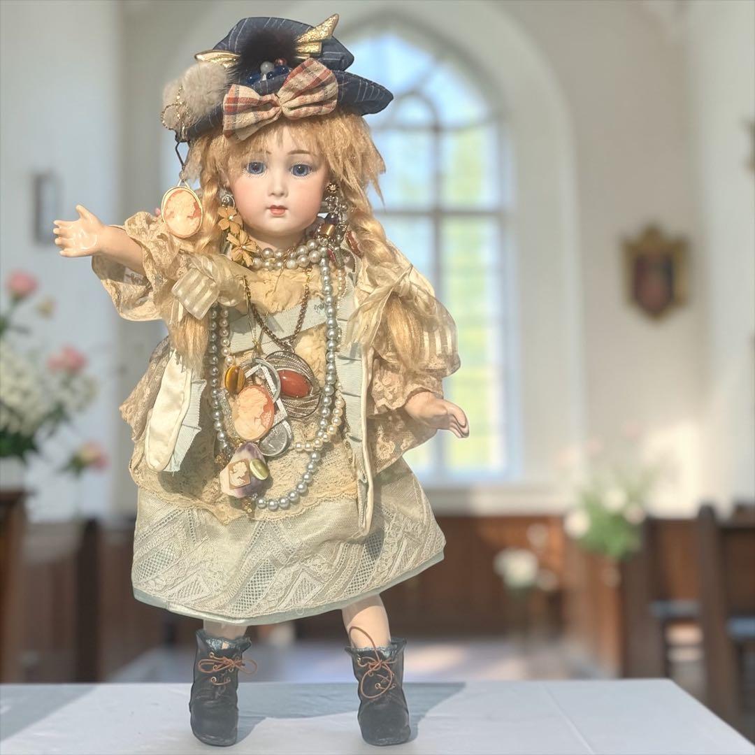 ビスクドール ロングフェイス ジュモー 作家様 ドレス ボネ ウィッグ 2個