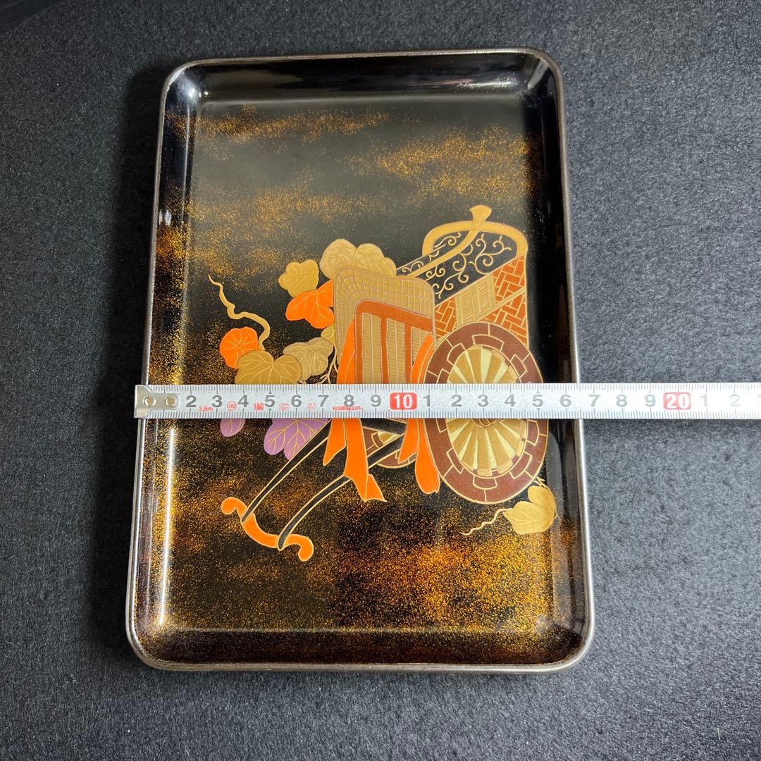 極上蒔絵　切手盆　袋付　縦24.3㎝　東Y8-0403☆2F