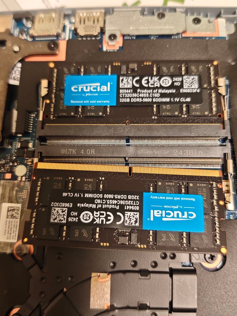 M*H様 crucial 32GB×2 DDR5 5600 SO-DIMM メモ