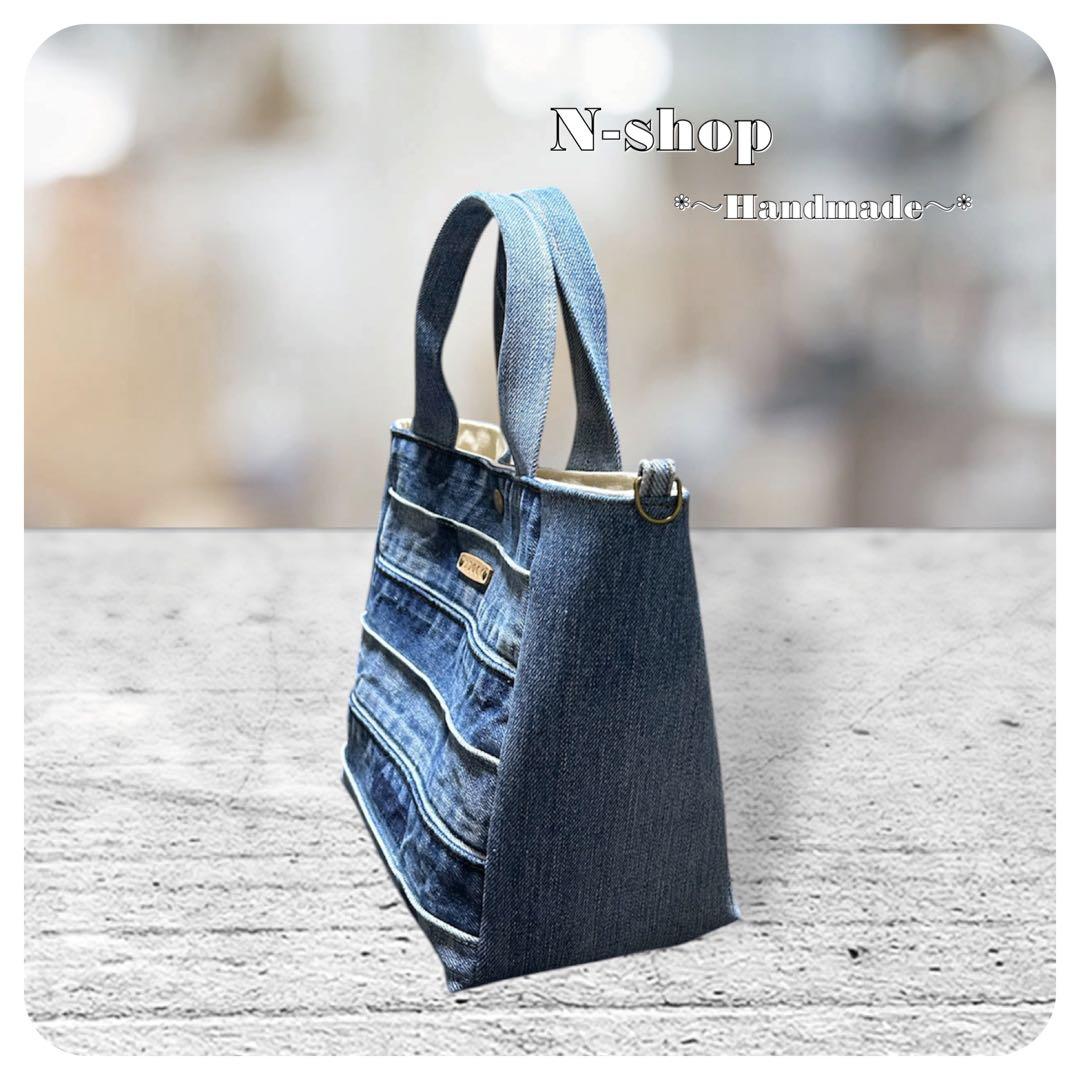 ★☆デニムリメイク☆★パッチワークミニトートバッグ❥ハンドメイド❥