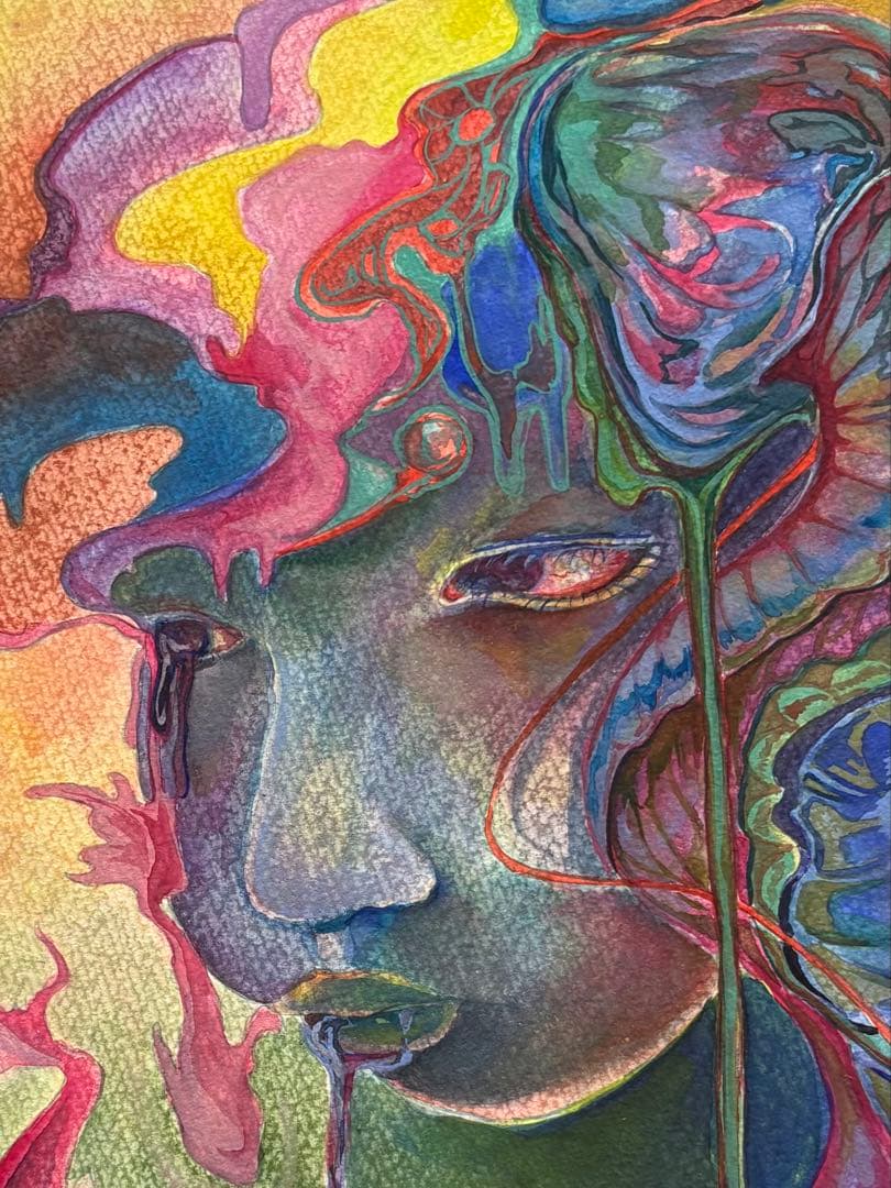 カラフルな水彩画 幻想的な人物像 F 6サイズ