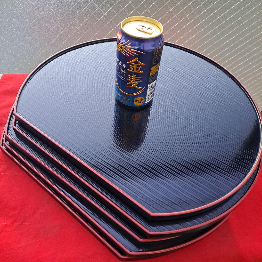 【越前漆器　尺3サイズ　 両面半月膳×5客】天然木製　長期保管品