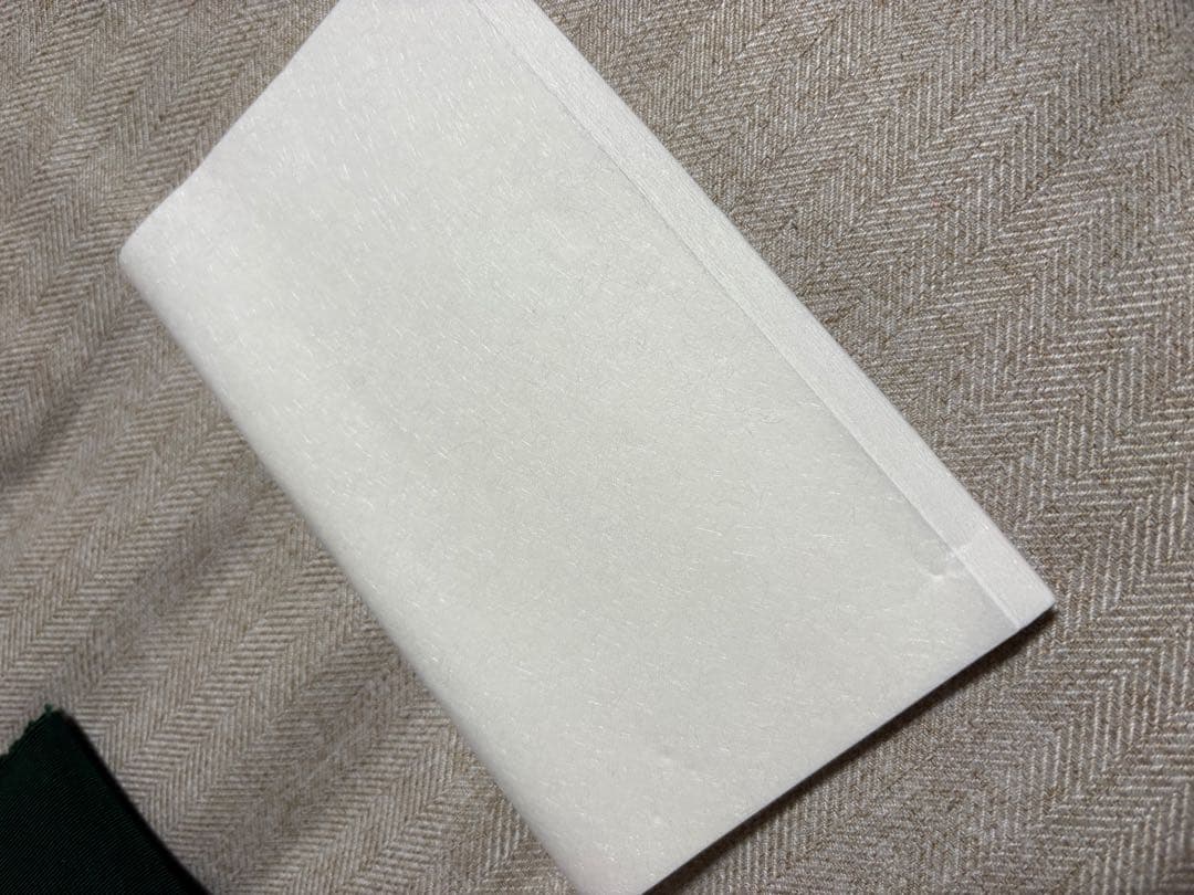 茶道用帛紗 緑色 ストライプ 紫色 帯留め付き