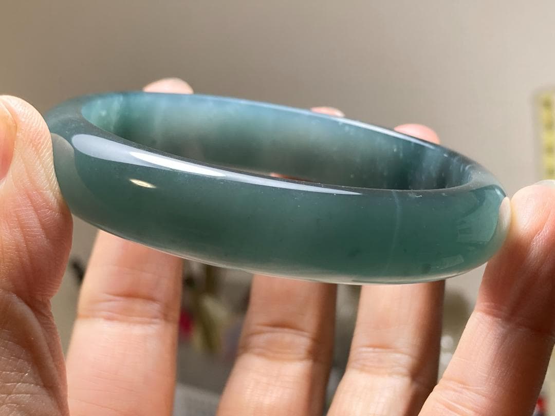 BG9-15 美品 氷糯種 青緑色 58.7MM グアテマラ産 本翡翠 バングル