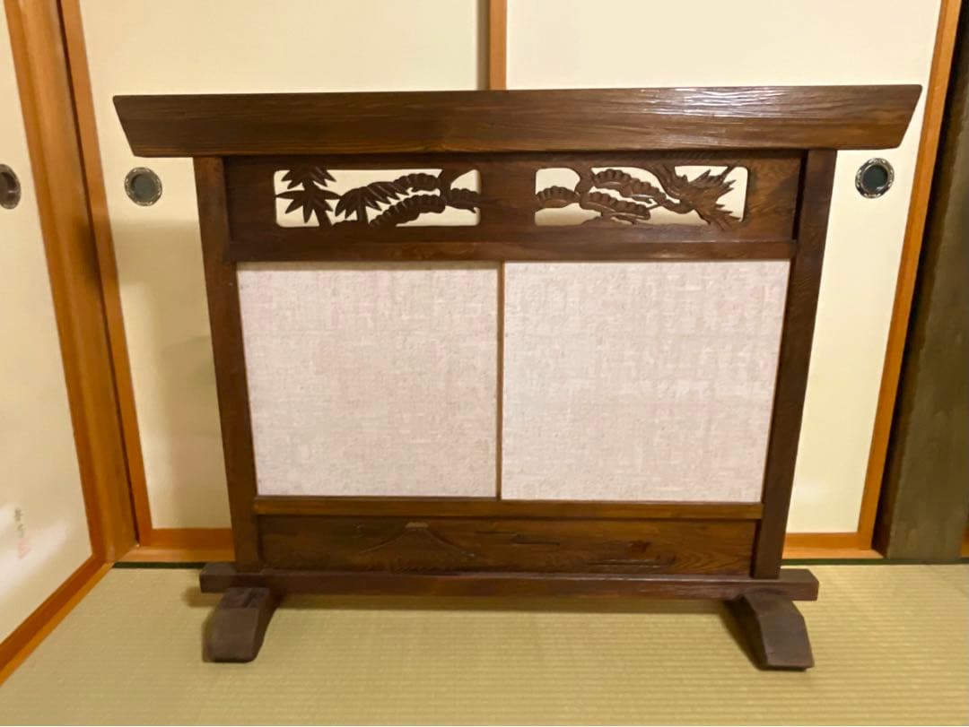 木製 間仕切り 衝立　爛漫 彫刻入り 古家具