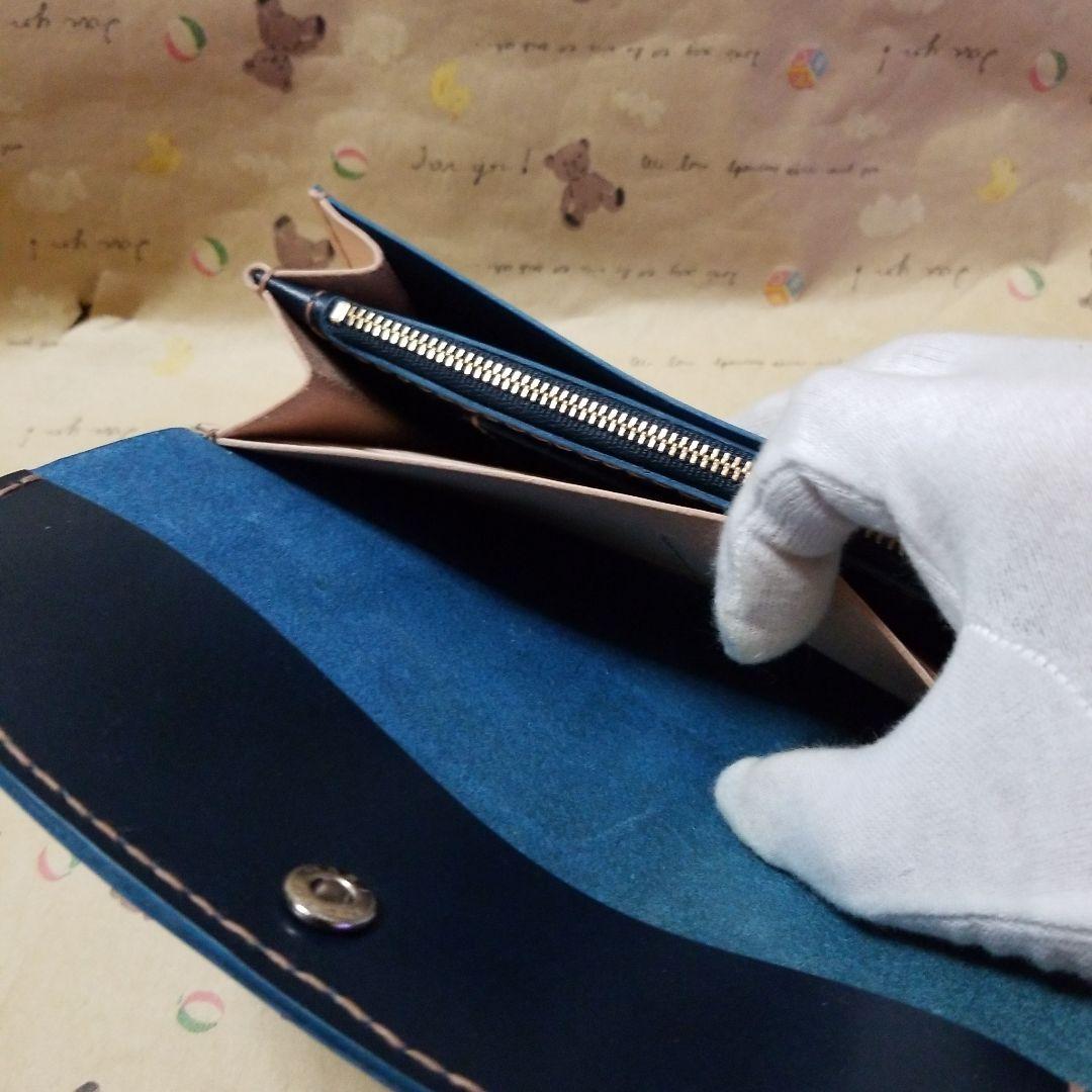牛革　ネイビー✖️ヌメ革　超シンプル　ハンドメイド長財布