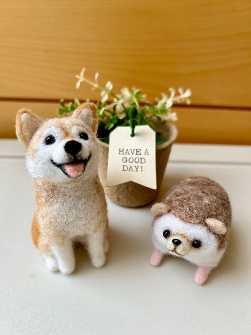 レフア♪犬 柴犬ちゃん ハリネズミちゃん 羊毛フェルト ハンドメイド
