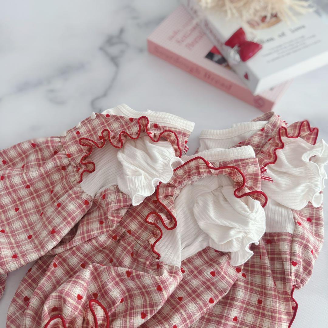 ♡ハンドメイド犬服ꕤDS〜DMSサイズ♡重ね着風ドールロンパース♡パフスリーブ♡