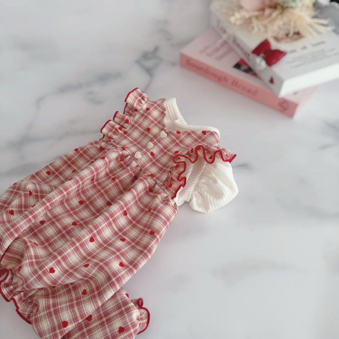 ♡ハンドメイド犬服ꕤDS〜DMSサイズ♡重ね着風ドールロンパース♡パフスリーブ♡