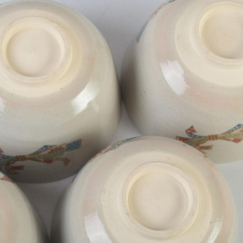 茶道具　京焼　加藤昌山作　色絵金彩　束熨斗文　数茶碗　五客　C　A80