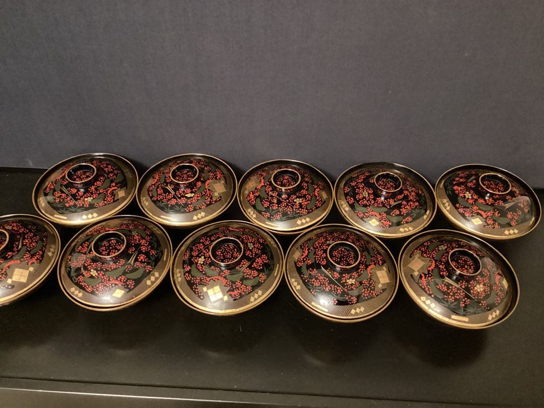 10客　木箱　懐石道具 吸物椀 漆器 60年前　お椀　工芸品 茶懐石南天 蒔絵
