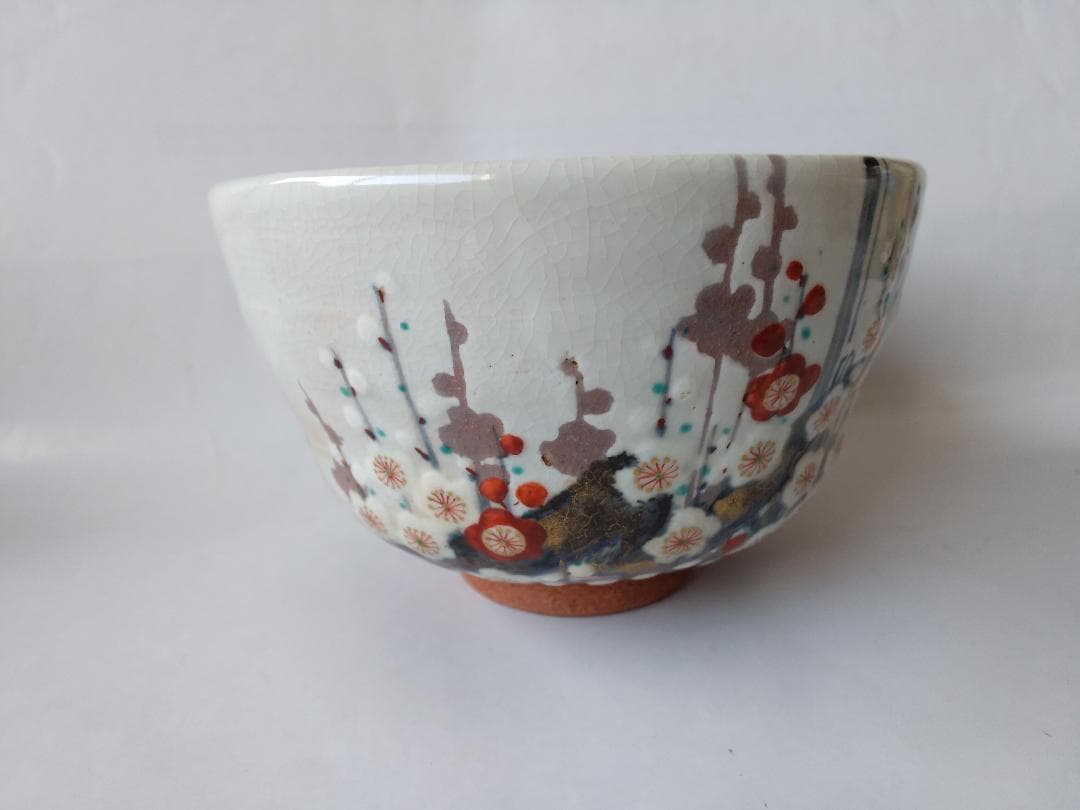 京焼 平安 三代目 山川巌 作 乾山 梅絵 茶碗 共箱 共布 栞 抹茶碗 新品