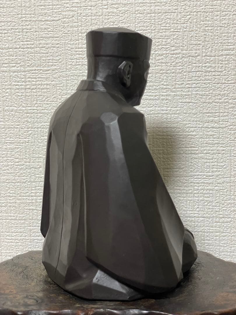 千利休像 坐禅姿 陶器置物 共箱付 茶道具 茶室飾り 古美術 高さ約19.2cm