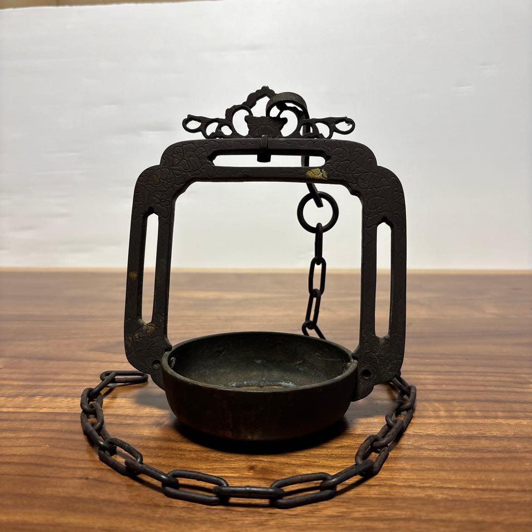 骨董品　古銅輪灯　鎖付き