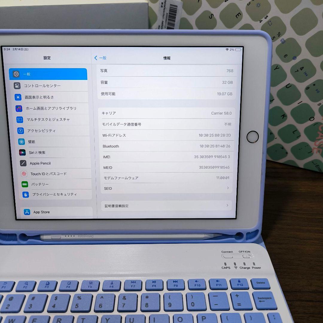 iPad 第6世代 Simフリー 32GB ケースとキーボード、タッチペン