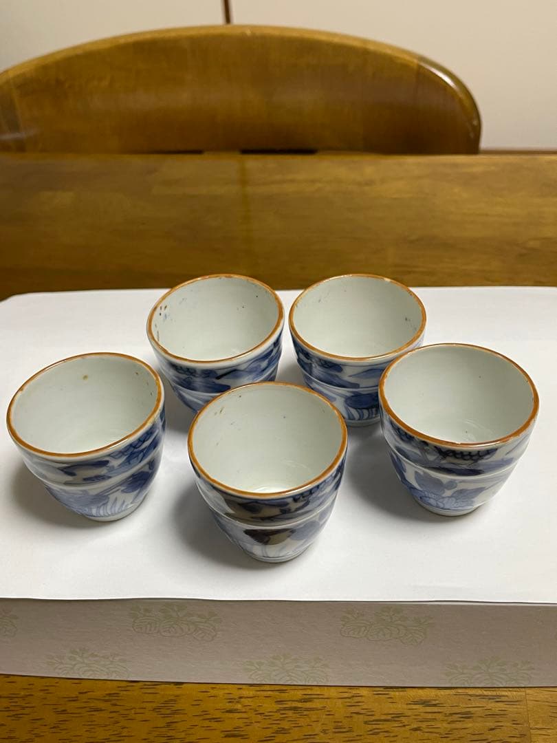 古伊万里　染付帯巻煎茶碗5客揃　骨董