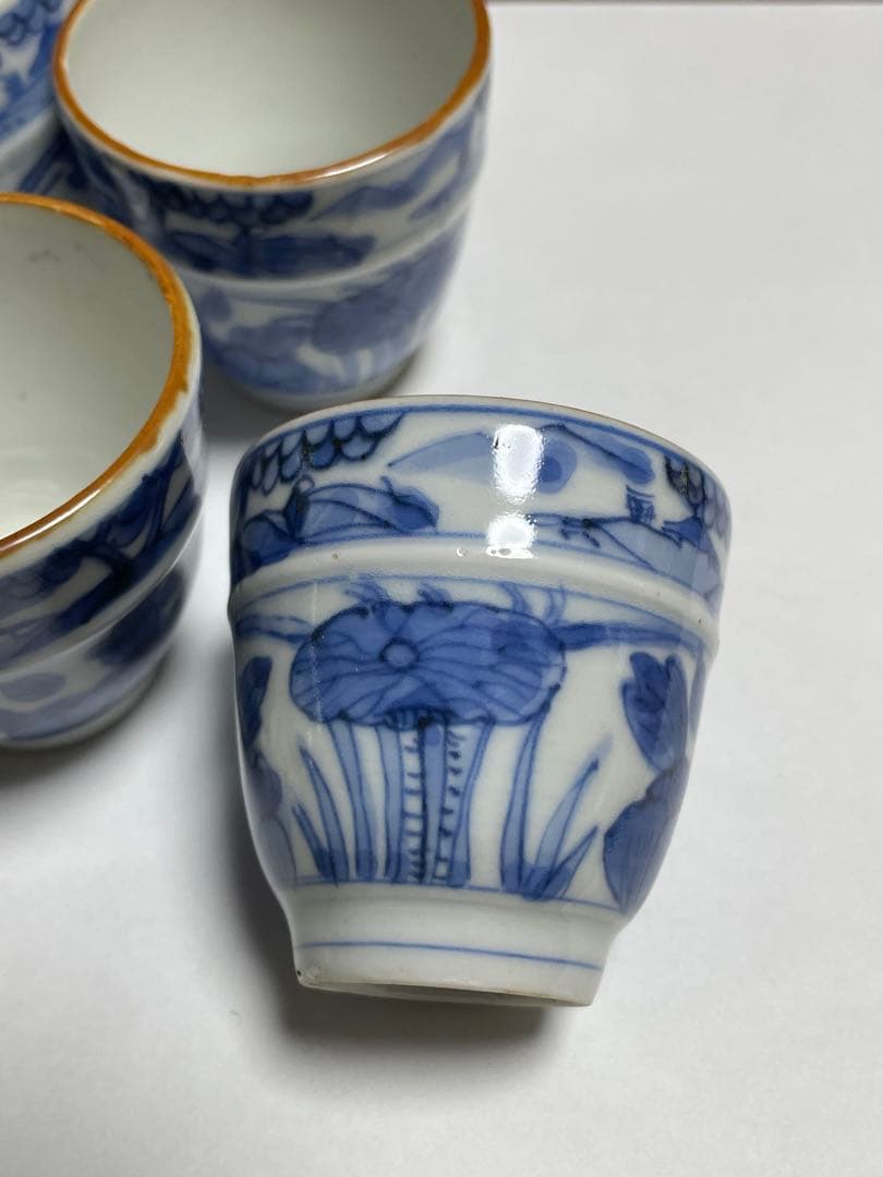 古伊万里　染付帯巻煎茶碗5客揃　骨董