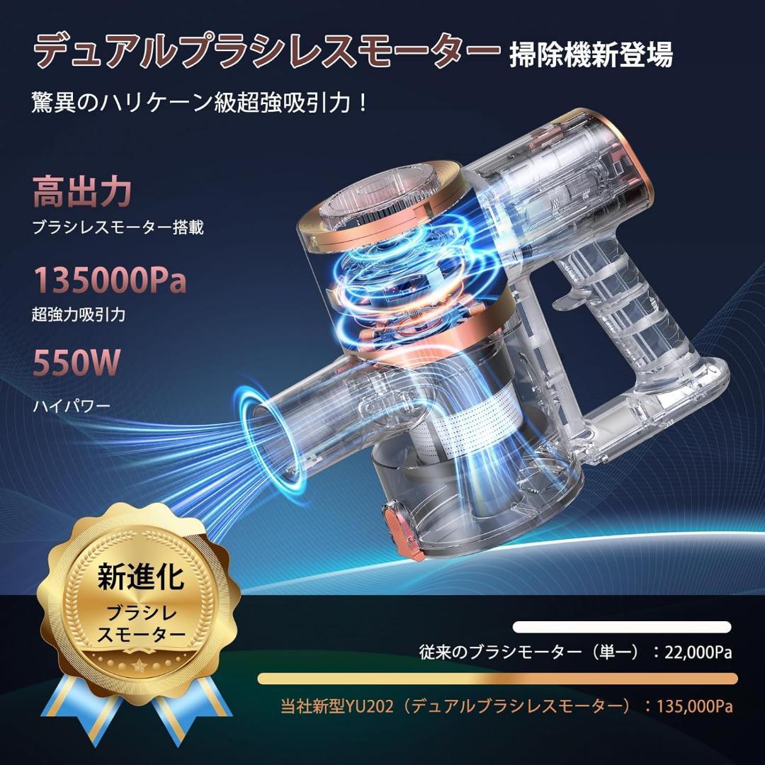 新品 掃除機 コードレス 置くだけ充電スタンド 135 Kpa 超強力吸引 自走