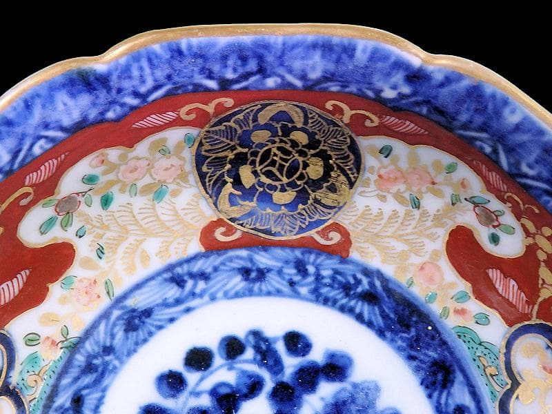 大聖寺伊万里　金襴手 丸紋に草花の図　膾皿　５客　C243AS-CMd