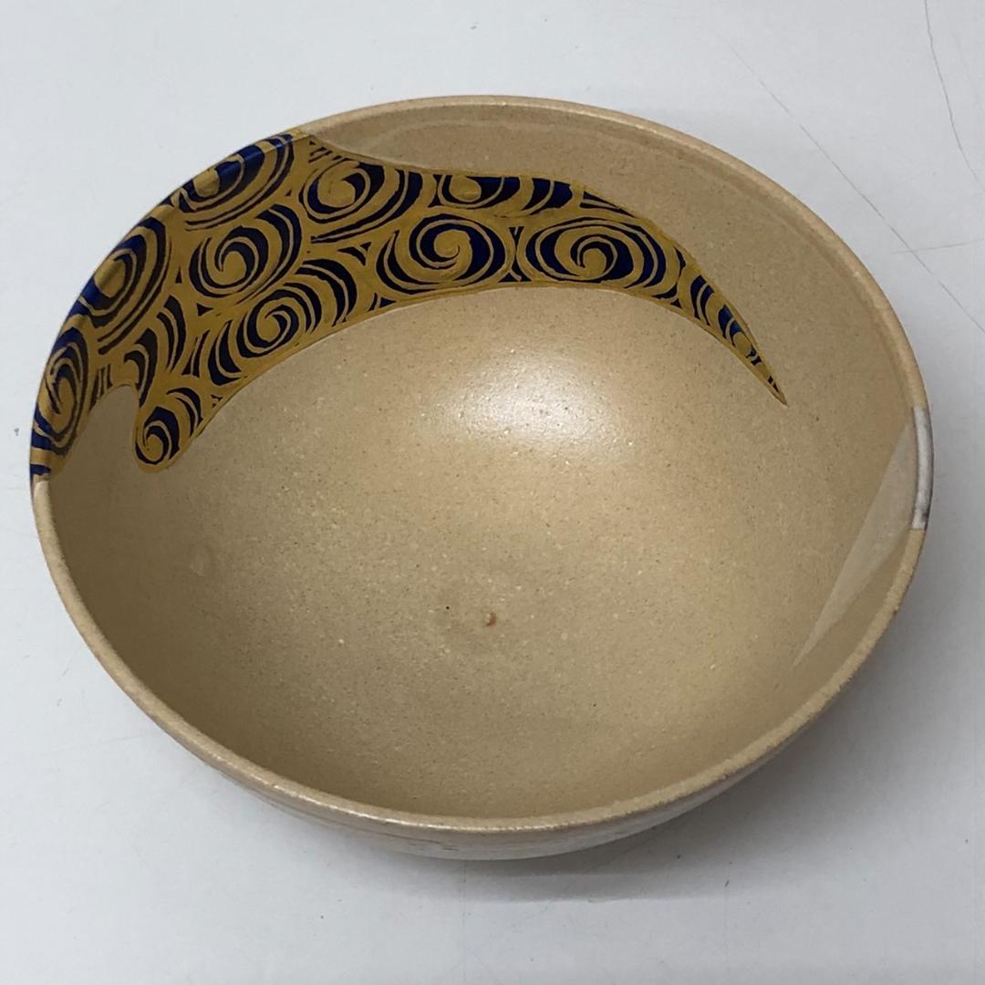 【未使用】西村利峰　京焼　茶碗 月に流水絵 　共箱