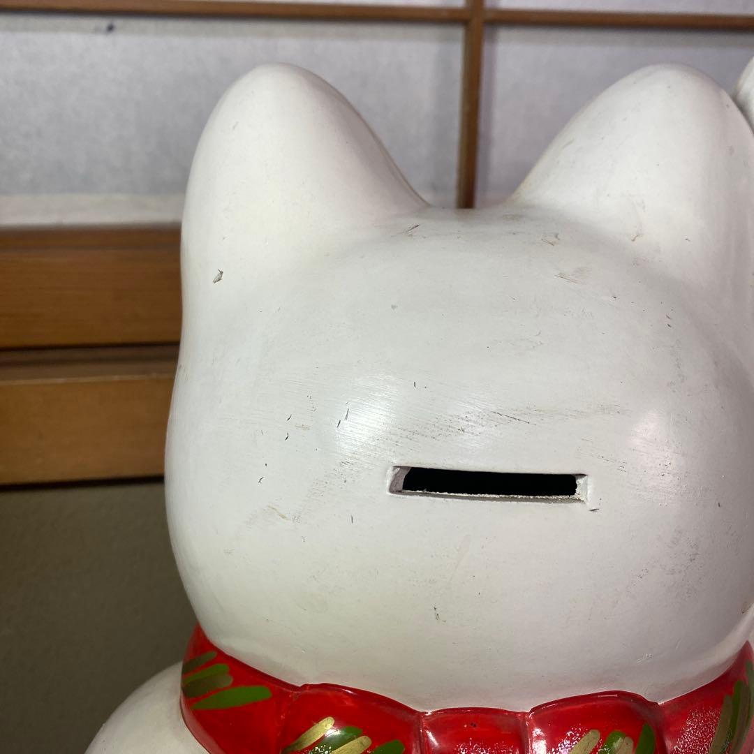 貯金箱招き猫 陶器製 左手挙げ