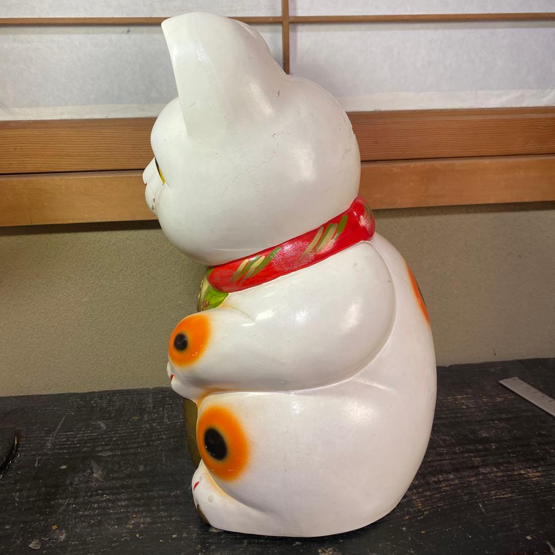 貯金箱招き猫 陶器製 左手挙げ