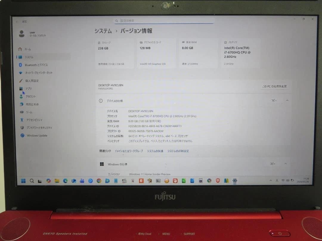 富士通 ノートPC 赤色 日本語キーボード