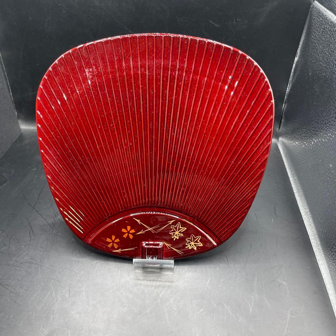 山中塗　菓子器　団扇型　大1小5お箸付　茶道具　扇菓子器　美品