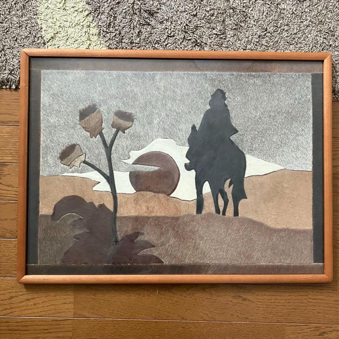 ハラコレザー 馬 パッチワーク 「ヴィンテージ レザーアート 壁掛け」絵画