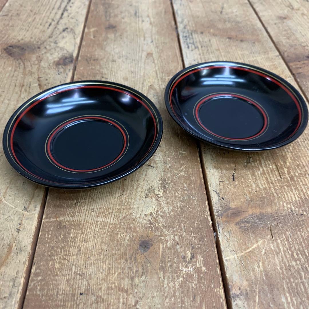 D-5 【5枚セット】漆器 茶托 黒塗り 朱線 2本ライン 伝統工芸 おもてなし