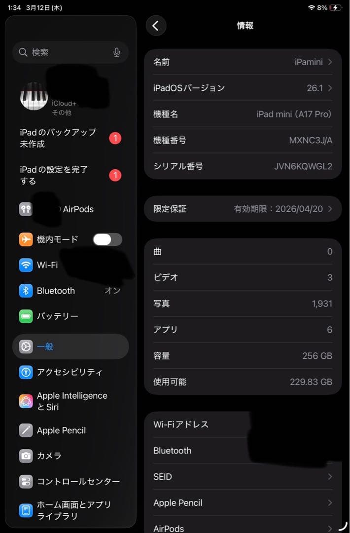 ipad mini (A17pro) 第7世代 256GB 本体