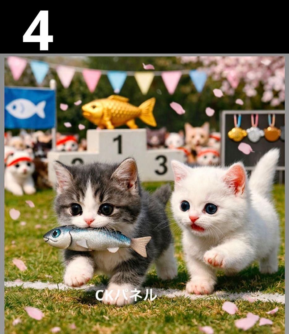 オーダーページ　ハンカチ　380 ねこちゃん運動会柄　ハンドメイド2/22