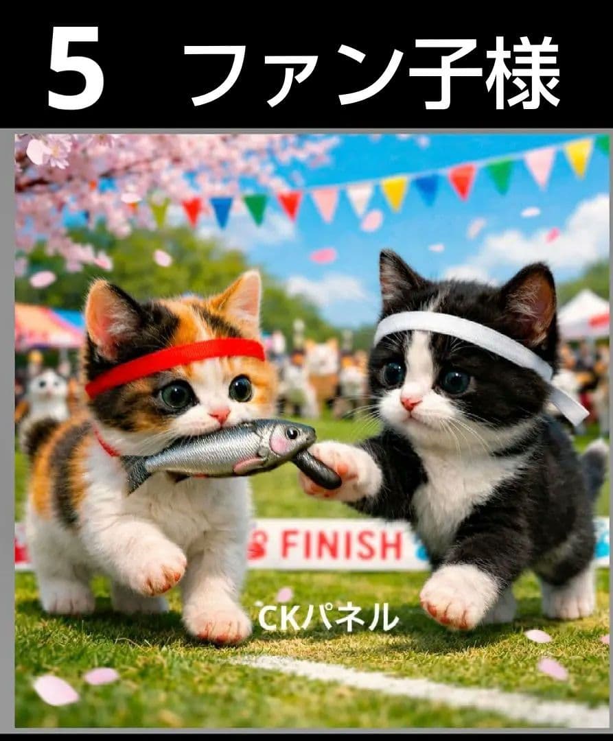 オーダーページ　ハンカチ　380 ねこちゃん運動会柄　ハンドメイド2/22
