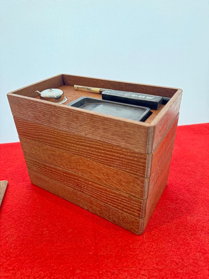 木製 硯箱 筆・墨付き 収納式