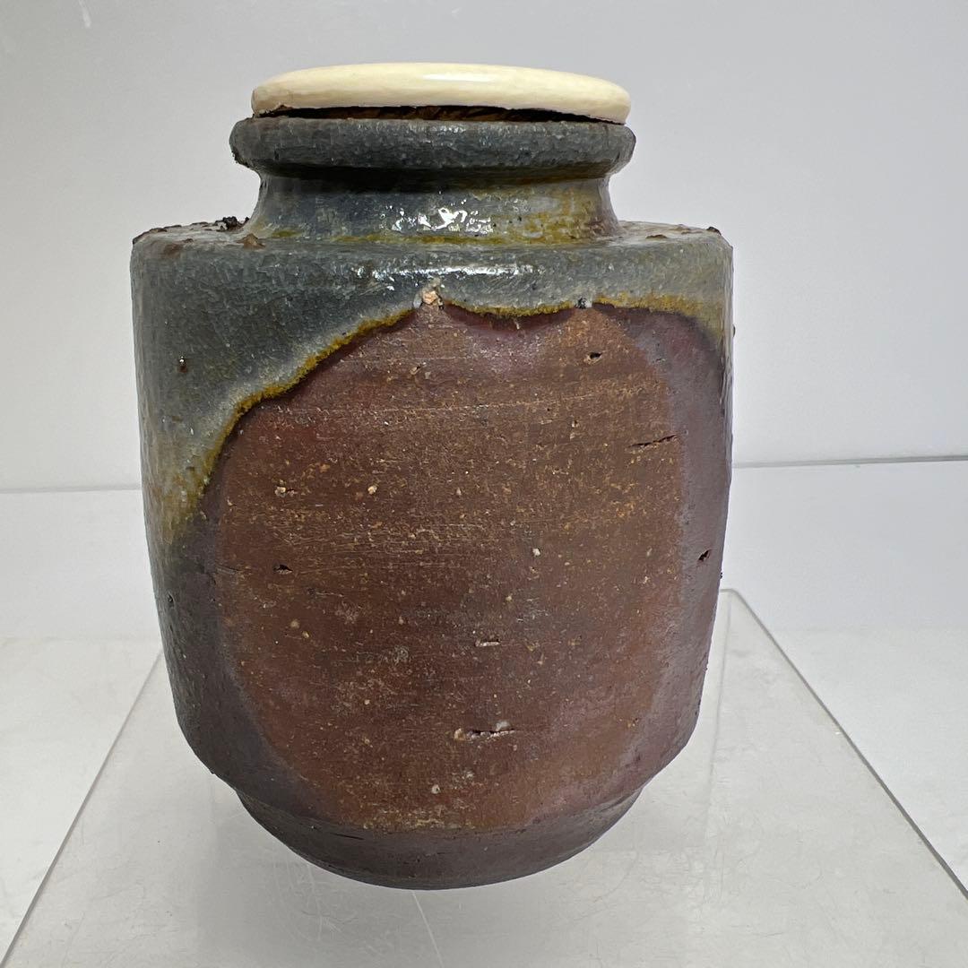 ☆茶3 榊原字　備前窯　棗　茶入　共箱　高さ8.5㎝　東K8-0125①