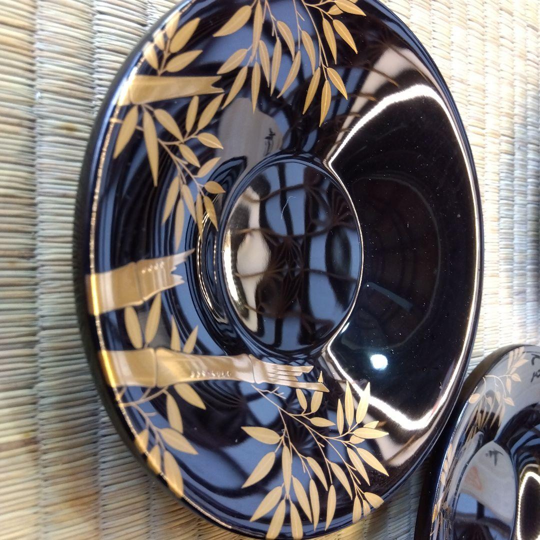 輪島塗　黒塗　蒔絵茶托５客　五里地作　漆器　布着堅地　煎茶器　共箱　美品