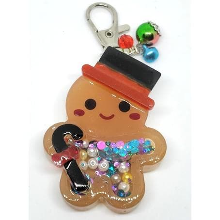 Bハンドメイド　ジンジャーマンシェイカーキーホルダー　クリスマスシャカシャカ