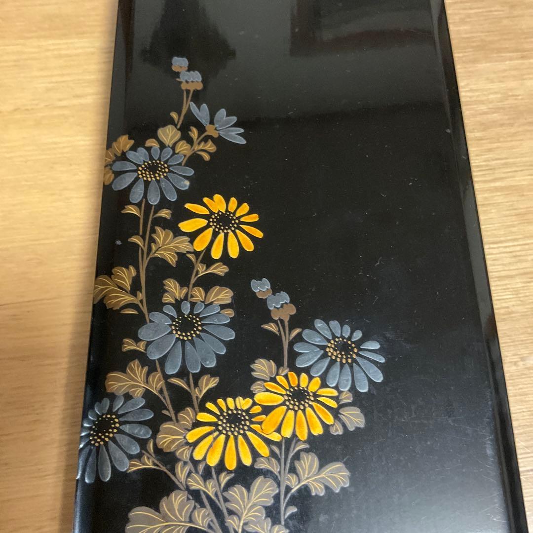 昭和初期の文箱 金色 菊　黒塗り 蒔絵