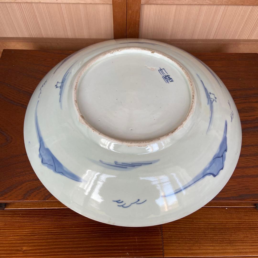 古伊万里染付蒼嶺飛禽図大皿
