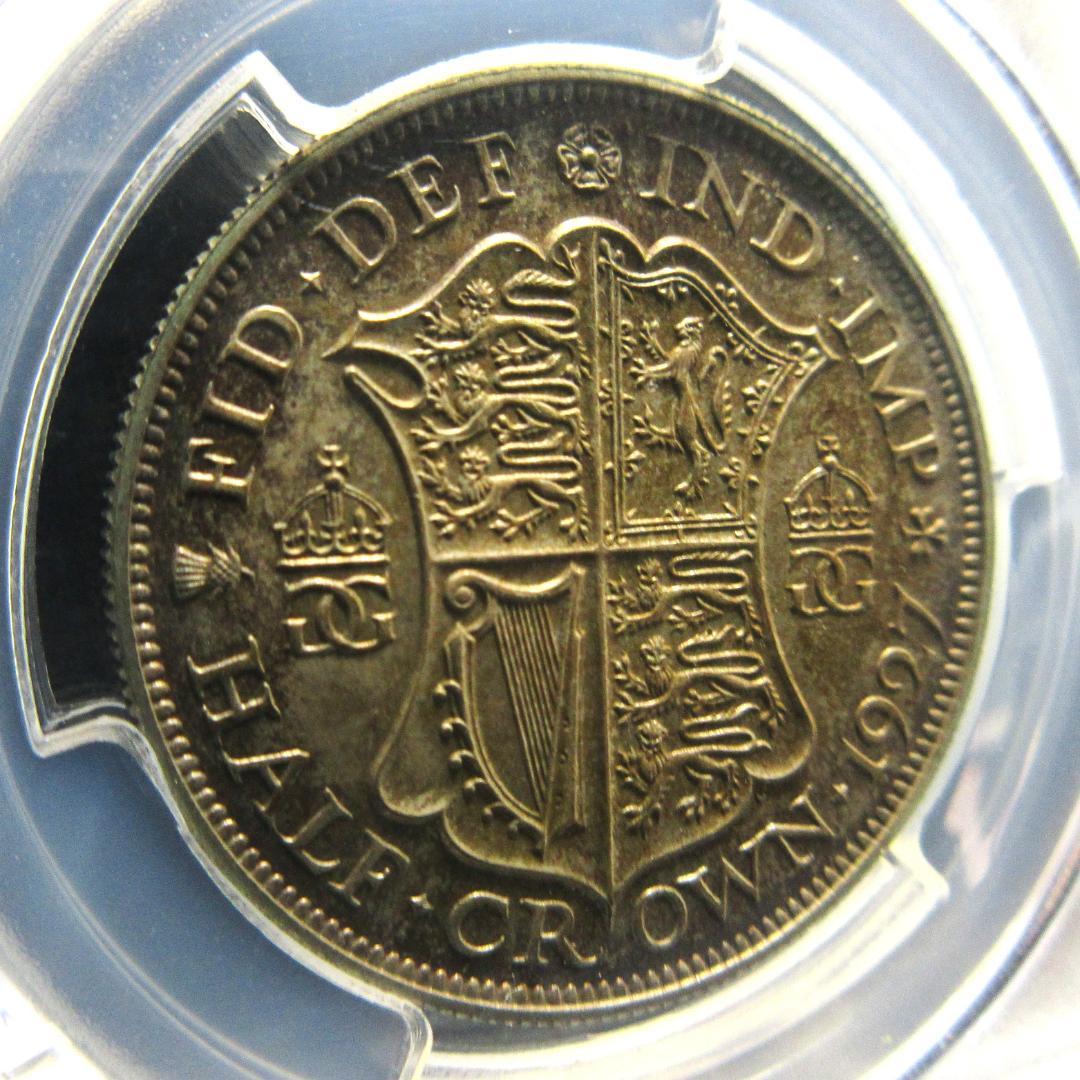 1927 イギリス 1/2クラウン 銀貨 ジョージ NGC アンティーク 