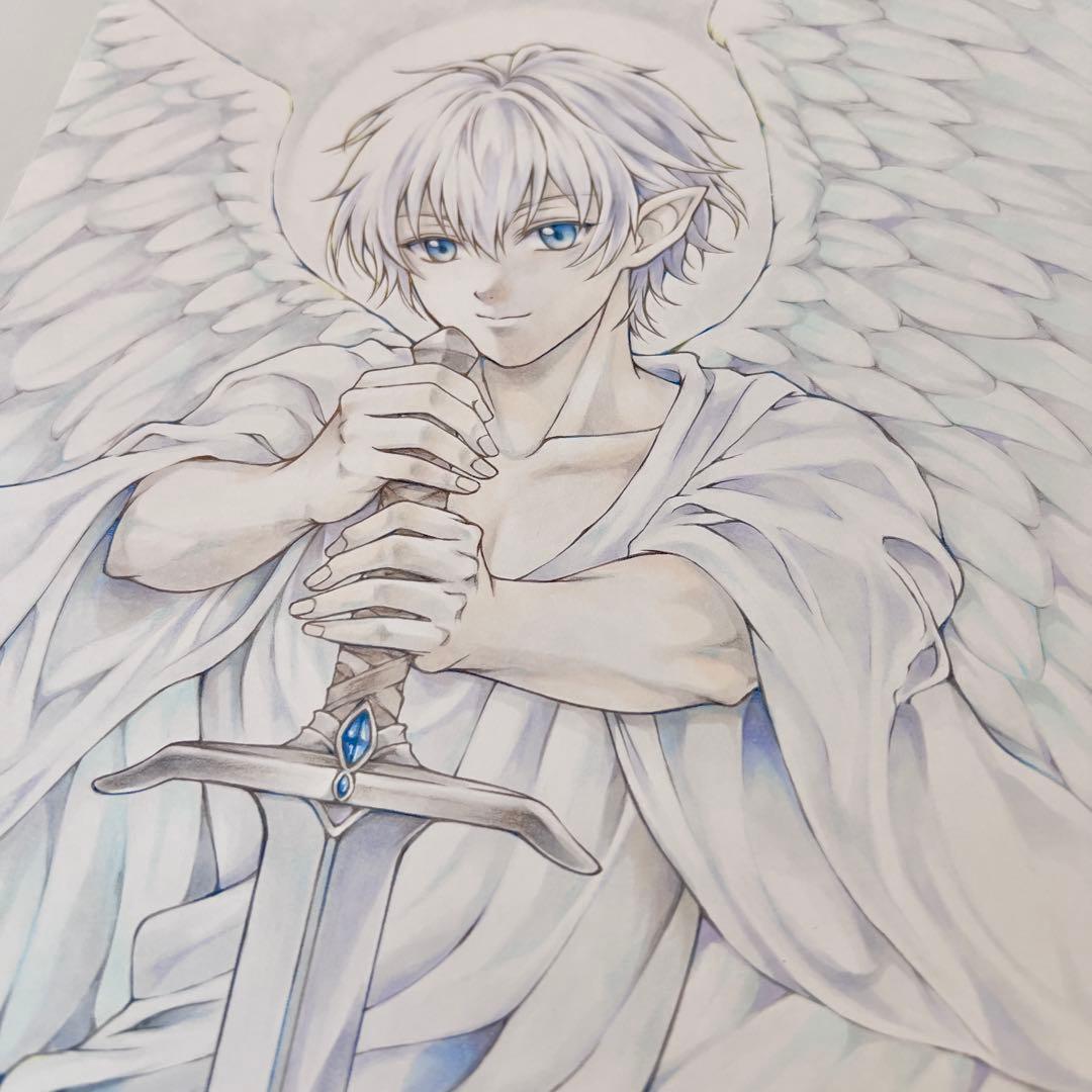 メ*)様 手描きイラストA4＊祈りを捧げる守護天使＊一点もの＊原画