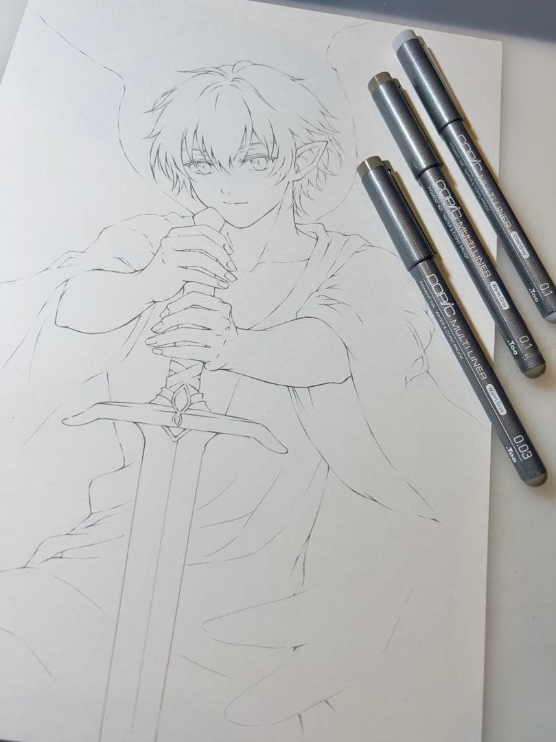 メ*)様 手描きイラストA4＊祈りを捧げる守護天使＊一点もの＊原画