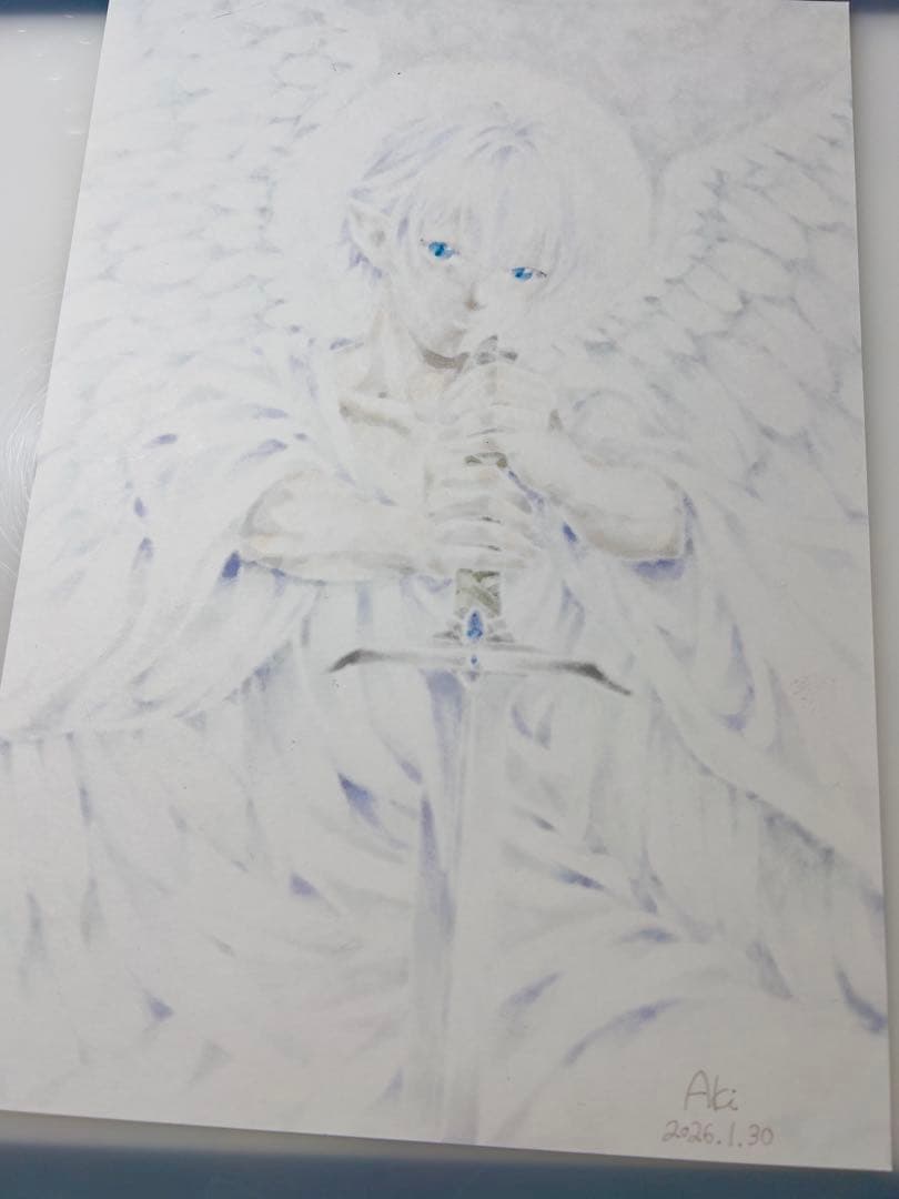 メ*)様 手描きイラストA4＊祈りを捧げる守護天使＊一点もの＊原画