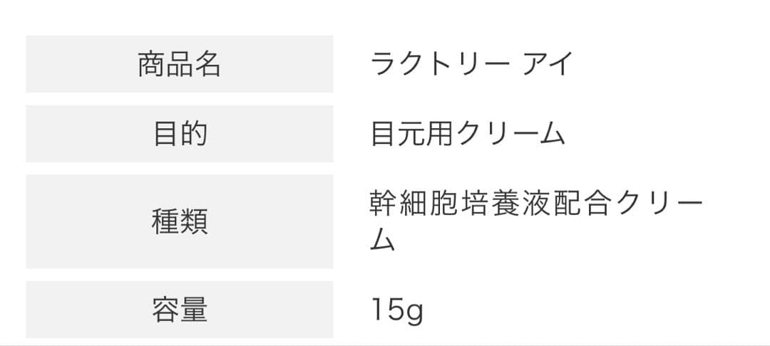 新品　未開封❤️ラクトリー　アイ　幹細胞培養液配合クリーム❤️目元用クリーム15g