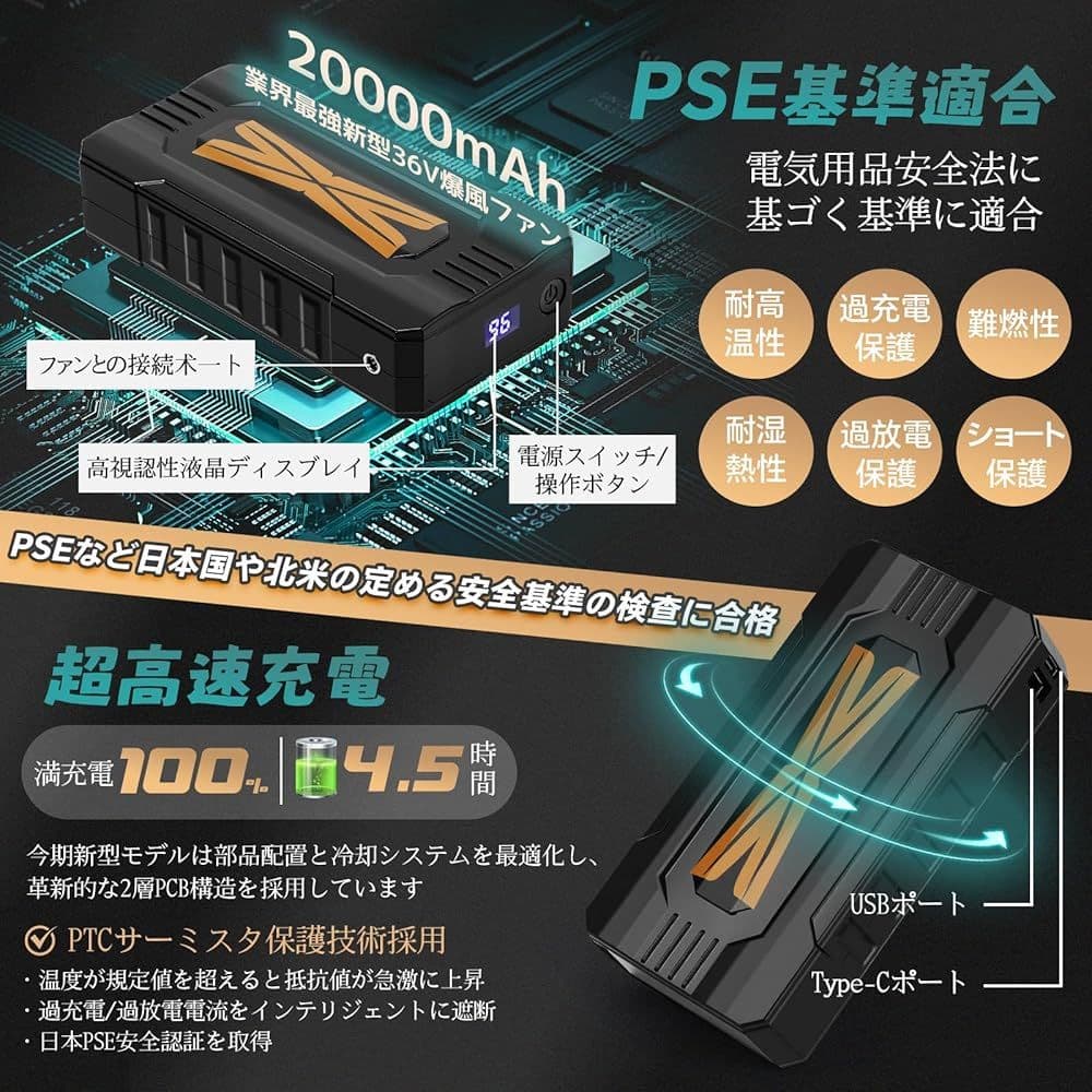 【新品】最強36V出力！！ファンバッテリーセット 空調服 大容量20000mAh